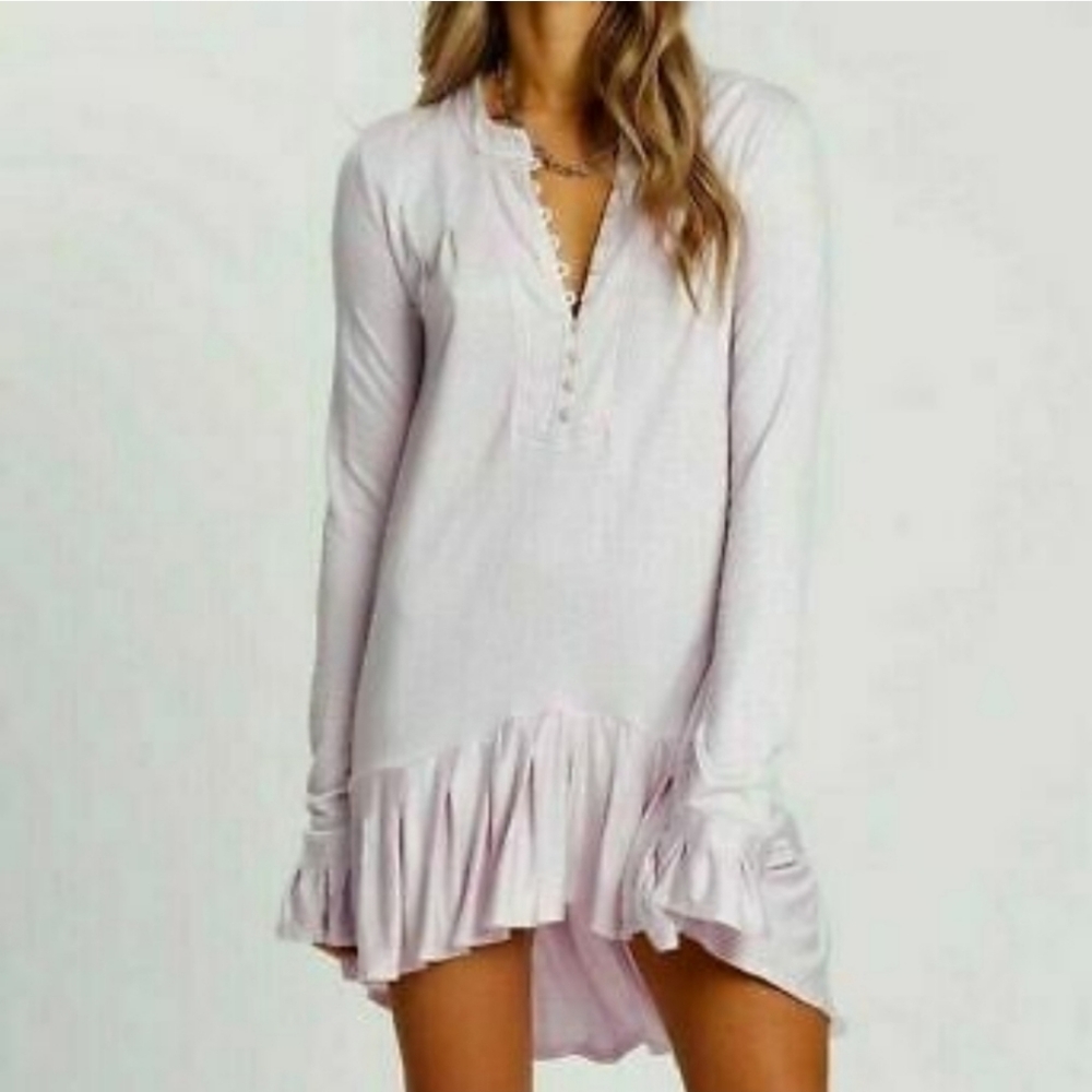Free People Your Girl Flounce Hem Henley Dusty Lavender Dress or Top Size M - Picture 3 of 8